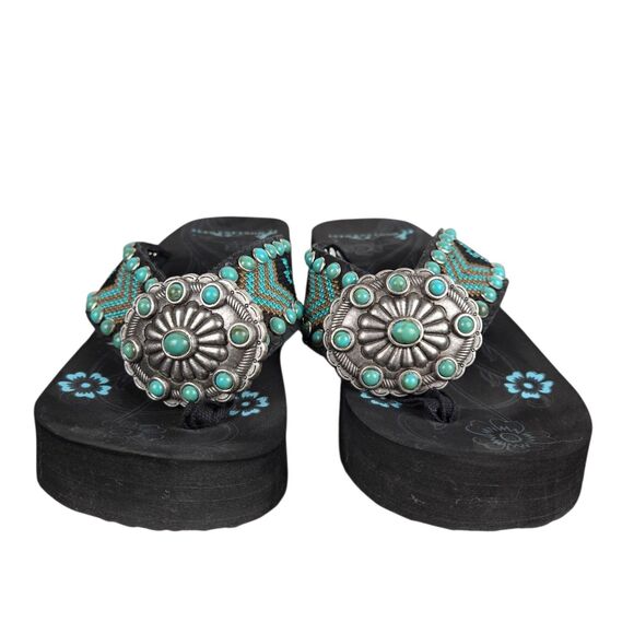 Montana West Foam Wedge Flip Flop Sandals 6 Medallion Turquoise Western Cowgirl - Picture 5 of 11